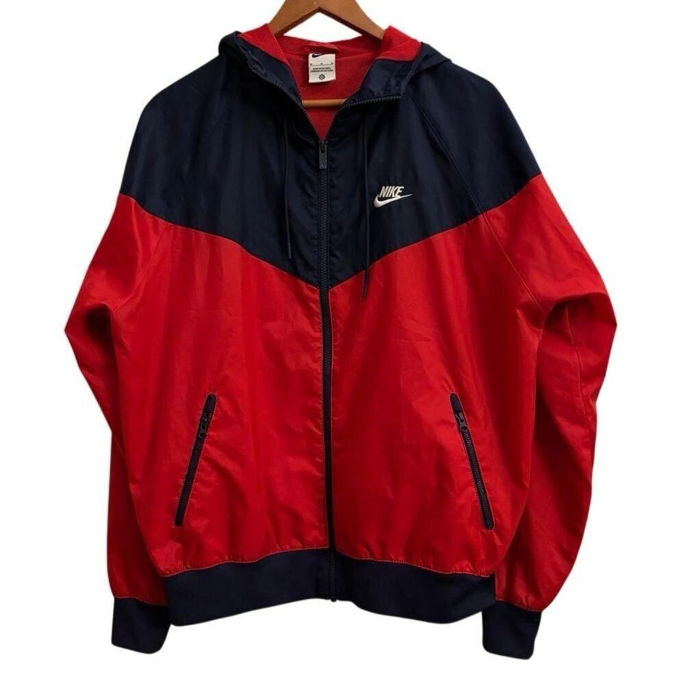Nike Colorblock Windbreaker Jacket Red Navy Hooded Zip Athleisure Streetwear